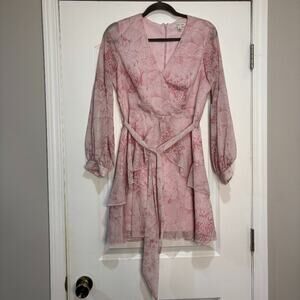 Stellah Pink Floral Long Sleeve Faux Wrap Mini Dress Size Medium